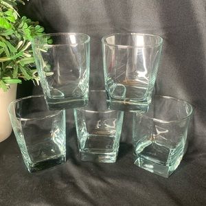Set of 5 light Blue ice cube style rocks / double old fashioned whiskey glasses
